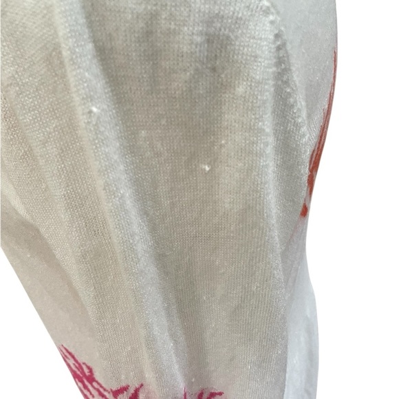 Nic + Zoe Cardigan Long Line Open Front White Pink Orange Leaf Print XS Oversize - Picture 6 of 7